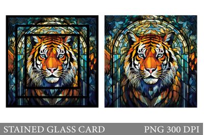 Stained Glass Tiger Card. Tiger Stained Glass Card Design