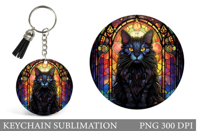 Cat Round Keychain Design. Stained Glass Cat Keychain