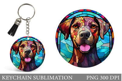 Dog Keychain Design. Stained Glass Dog Round Keychain