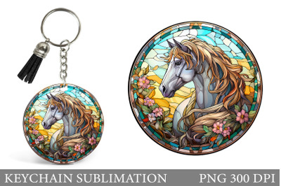 Horse Keychain Design. Stained Glass Horse Round Keychain