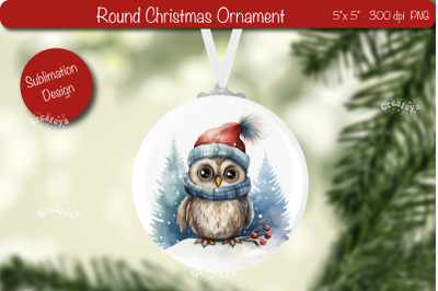 Christmas ornament Round Sublimation Watercolor Christmas Owl PNG