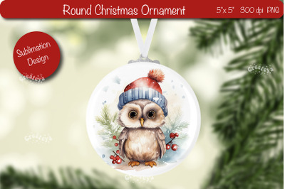 Christmas ornament Round Sublimation Watercolor Christmas Owl PNG