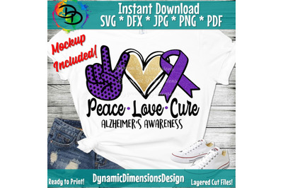 Peace love Cure Sublimation Png Digital Download, Alzheimer&#039;s Awarenes