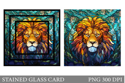 Stained Glass Lion Card. Lion Stained Glass Card Design