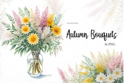 Watercolor Autumn Bouquets Bundle | PNG cliparts | Fall set