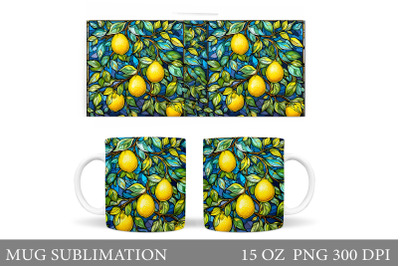 Lemons Mug Wrap Sublimation. Stained Glass Lemons Mug Design