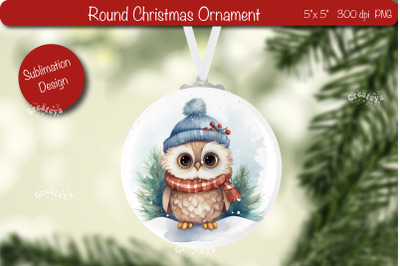 Christmas ornament Round Sublimation Watercolor Christmas Owl PNG