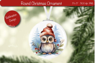 Christmas ornament Round Sublimation Watercolor Christmas Owl PNG