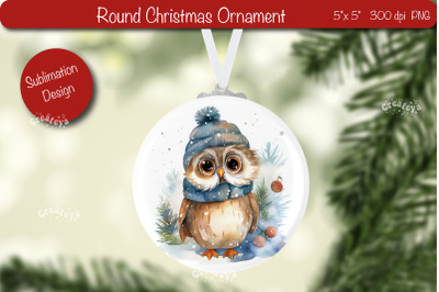 Christmas ornament Round Sublimation Watercolor Christmas Owl PNG