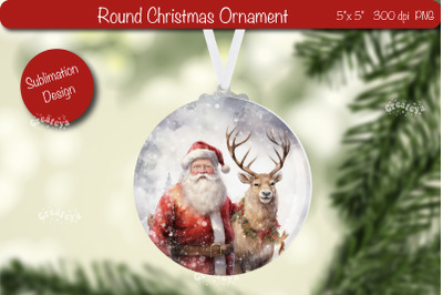 Round Christmas ornament Sublimation Watercolor Santa PNG