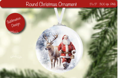 Round Christmas ornament Sublimation Watercolor Santa PNG