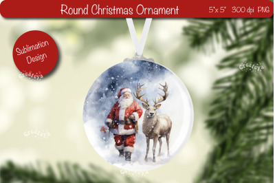 Round Christmas ornament Sublimation Watercolor Santa PNG