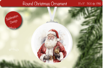 Christmas ornament Round Sublimation Watercolor Christmas Santa PNG