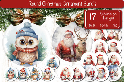 Christmas ornament Sublimation Bundle Watercolor Santa Christmas Owl P