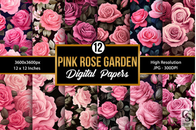 Enchanted Pink Roses Floral Digital Paper Patterns