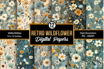 Retro Wildflowers Digital Paper Pattern