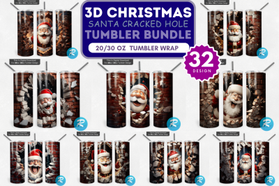 3D Christmas Santa Cracked Hole Tumbler Bundle