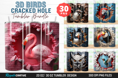 3D Birds Cracked Hole Tumbler Bundle