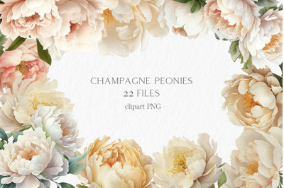 Champagne peonies flowers Watercolor Clipart PNG