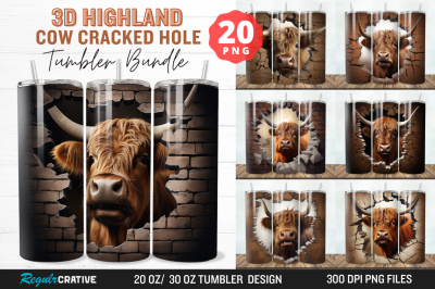 3D Highland Cow Cracked HoleTumbler Bundle