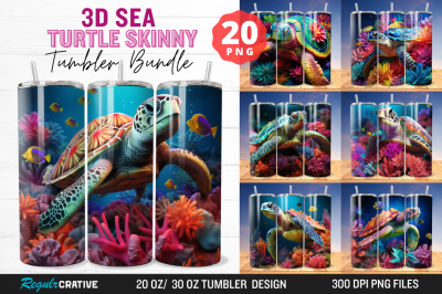 3D Sea Turtle Skinny Tumbler Wrap Bundle