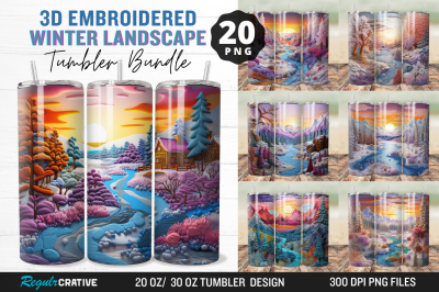 3D Embroidered Winter Landscape Tumbler Bundle