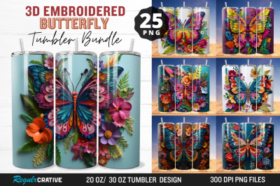 3D Embroidered Butterfly Tumbler Bundle