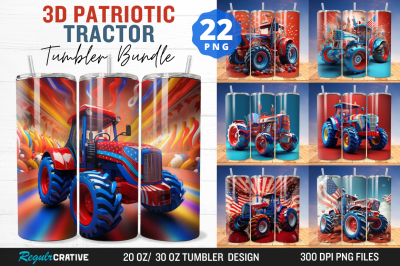 3D Patriotic Tractor Tumbler Wrap Bundle