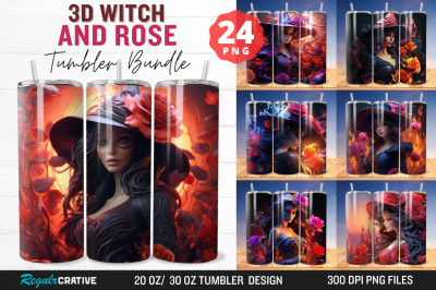 3D Witch and Rose Tumbler Wrap Bundle