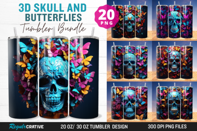 3D Skull And Butterflies Tumbler Bundle