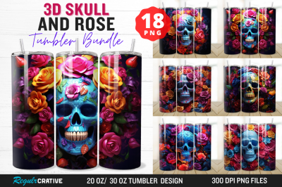 3D Skull And Rose Tumbler Wrap Bundle