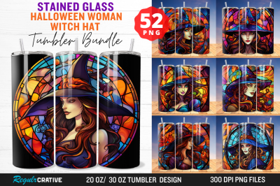 Stained Glass Halloween Woman Witch Hat Tumbler Bundle