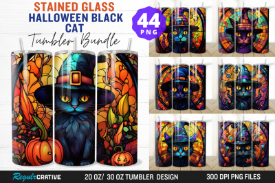 Stained Glass Halloween Black Cat Tumbler Bundle