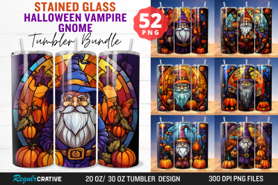 Stained Glass Halloween Vampire Gnome Tumbler Bundle