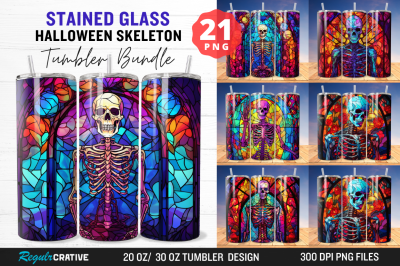 Stained Glass Halloween Skeleton Tumbler Bundle