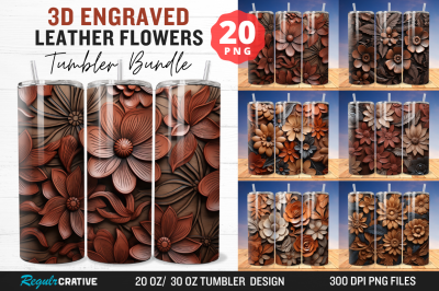 3D Engraved Leather Flowers Tumbler Bundle