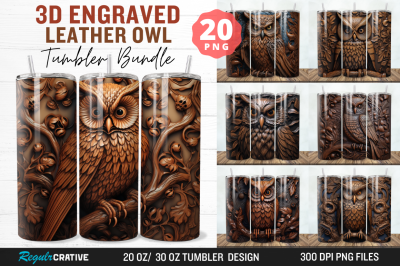 3D Engraved Leather Owl Tumbler Bundle