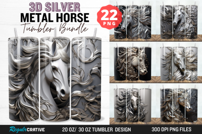 3D Silver Metal Horse Tumbler Bundle