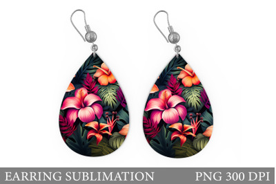 3D Tropical Flowers Earring. Flowers Teardrop Earring Design