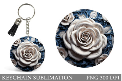 3D Rose Round Keychain Design. Flowers Keychain Sublimation