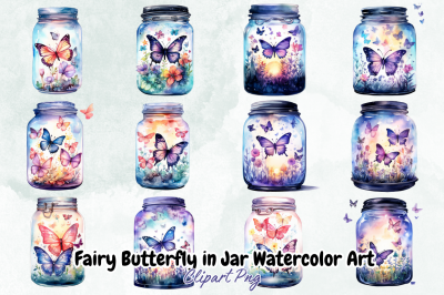 Fairy Butterfly in Jar Watercolor Art