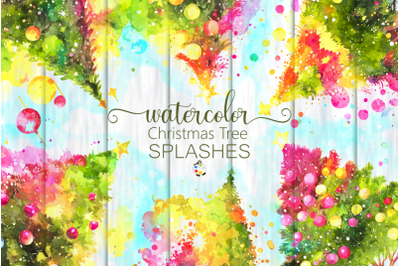 Watercolor Christmas Tree Splashes - Holiday Design Elements
