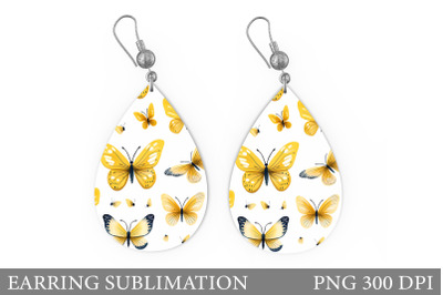 Yellow Butterflies Teardrop Earring Sublimation