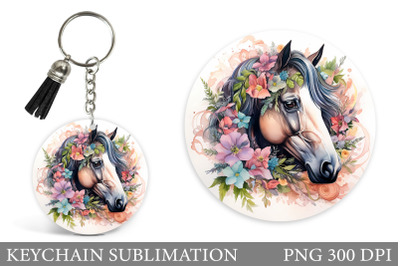 Horse Keychain Sublimation. Horse Watercolor Keychain Design