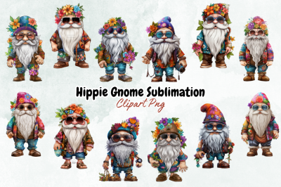 Hippie Gnome Sublimation Clipart Bundle