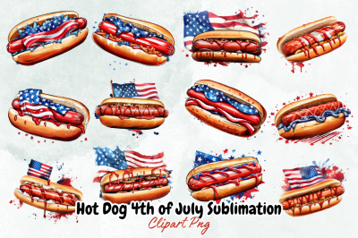 Hot Dog 4th of July Sublimation Clipart