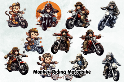 Monkey Riding Motorbike Clipart Bundle