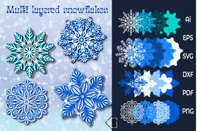 Multi-layered snowflakes. Cut file