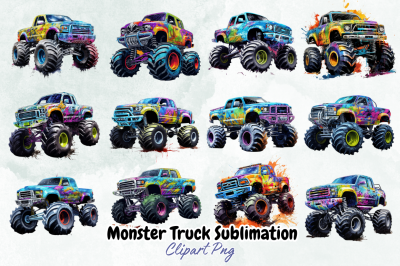 Monster Truck Sublimation Clipart Bundle