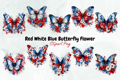 Red White Blue Butterfly Flower Clipart